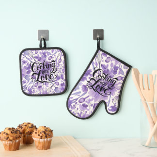 Elegant Purple Floral Watercolor Design Oven Mitt & Pot Holder Set