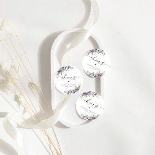 Elegant Purple Floral Wedding Cheers Round Coaster