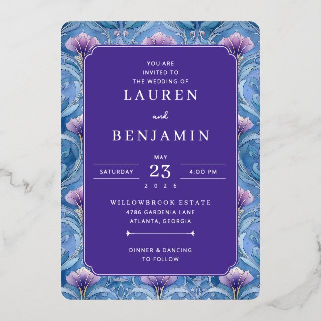 Elegant Purple Floral Wedding Invitation (Front)