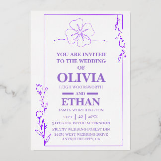 Elegant Purple Floral Wedding Invitation Template