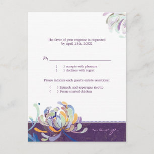 Elegant Purple Floral Wedding Meal Choice RSVP Invitation Postcard