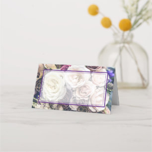 Elegant Purple Floral Wedding Reception  Place Card