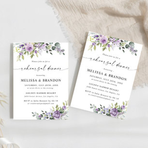Elegant Purple Floral Wedding Rehearsal Dinner Invitation