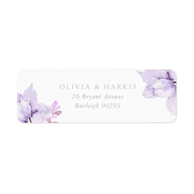 Elegant Purple Floral Wedding Return Address (Front)
