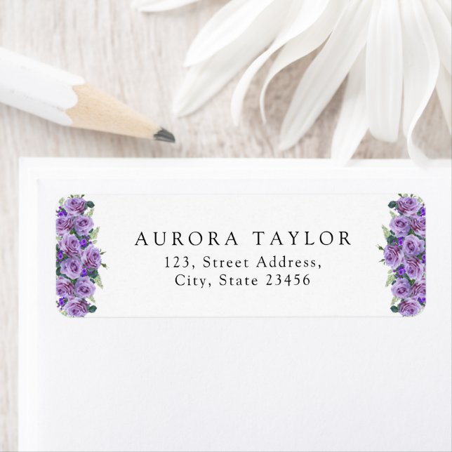 Elegant Purple Floral Wedding Return Address Label (Insitu)