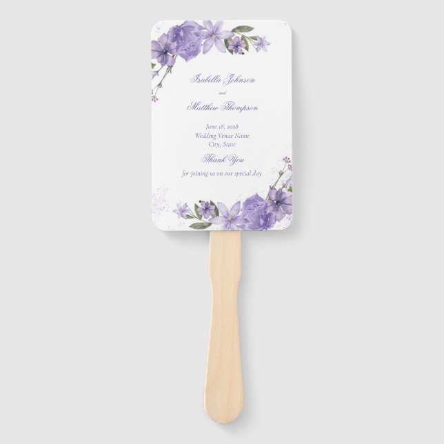 Elegant Purple Floral Wedding Set of Fans (Front)