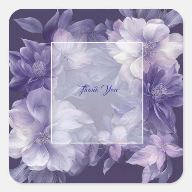 Elegant Purple Floral Wedding Square Sticker (Front)