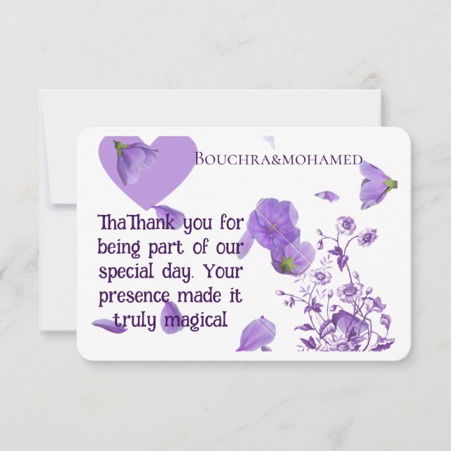 Elegant Purple Floral Wedding Thank You Card (Front)