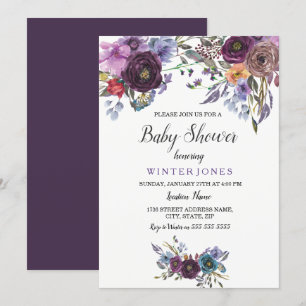 Elegant Purple Floral Winter Baby Shower Invite