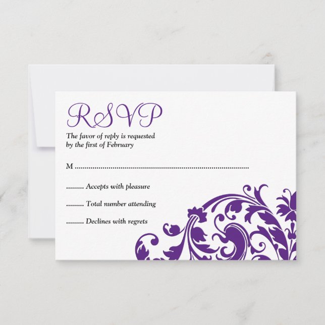 Elegant Purple Flourish Bat Mitzvah RSVP Card (Front)