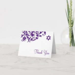 Elegant Purple Flourish Bat Mitzvah Thank You