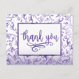 Elegant Purple Flourishes Wedding Thank You Postcard