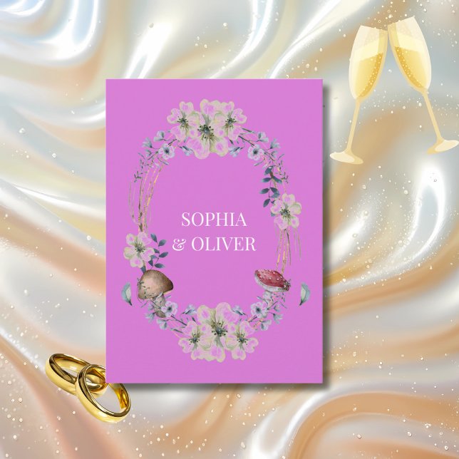 Elegant Purple Flower and Mushroom Wreath Wedding  Invitation (Creator Uploaded)