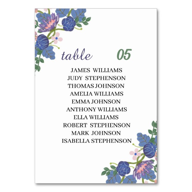 Elegant Purple Flower Custom Wedding Table Number (Front)
