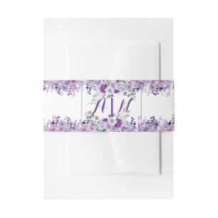Elegant purple flower invitation belly band