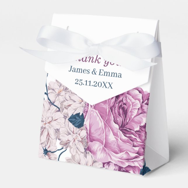 Elegant Purple Flower Personalized Wedding Favor Box (Front Side)