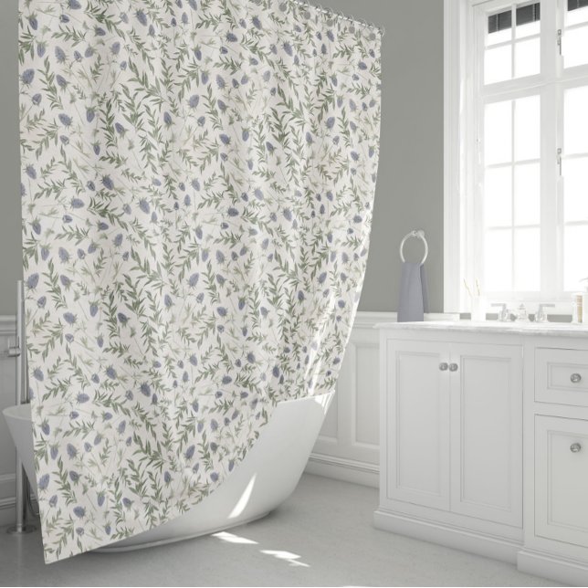 Elegant Purple Flowers (Elegant Sage Lavender Thistle Floral Pattern Shower Curtain from Studio Posies.)