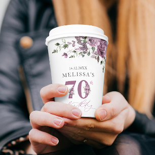 Elegant Purple Flowers 70th Birthday Party Paper Cups