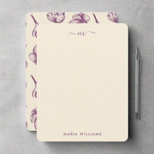 Elegant Purple Flowers & Blush Pink Monogram Card