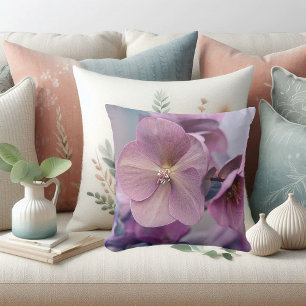 Elegant Purple Flowers Botanical Modern Watercolor Throw Pillow