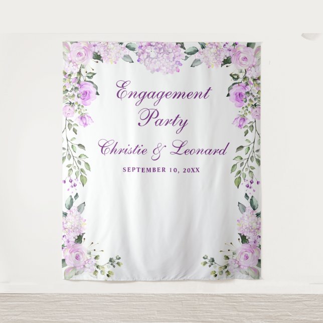 Elegant Purple Flowers Engagement Party  Tapestry (Front)