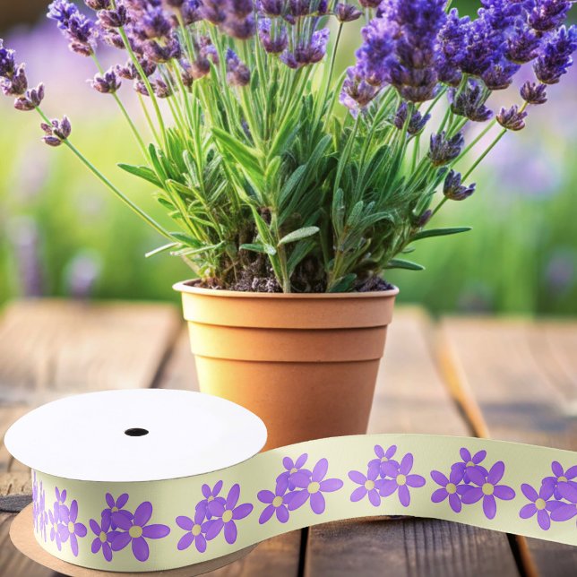 Elegant Purple Flowers Floral Cream Satin Ribbon (A pretty purple and cream floral pattern ribbon just for you)