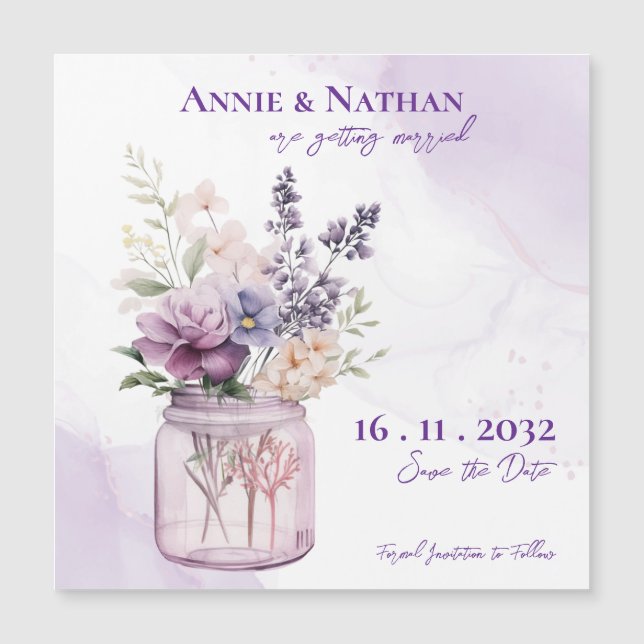 Elegant Purple Flowers In Mason Jar Floral Wedding (Front)