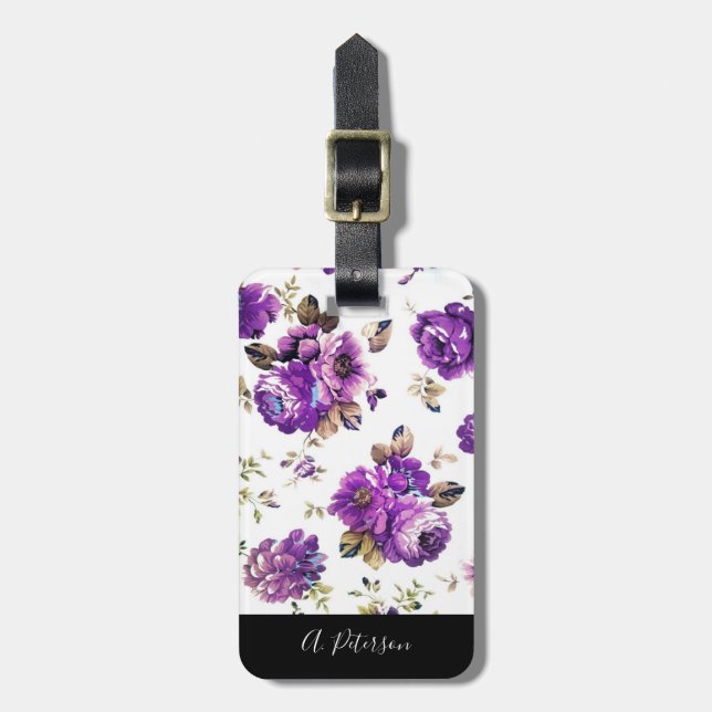Elegant Purple Flowers Pattern Luggage Tag (Front Vertical)