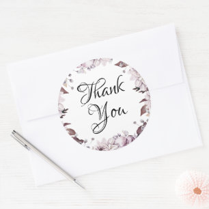 Elegant Purple Flowers Thank You Classic Round Sticker