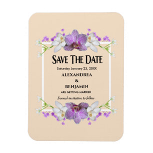Elegant Purple Flowers Wedding Save The Date  Magnet
