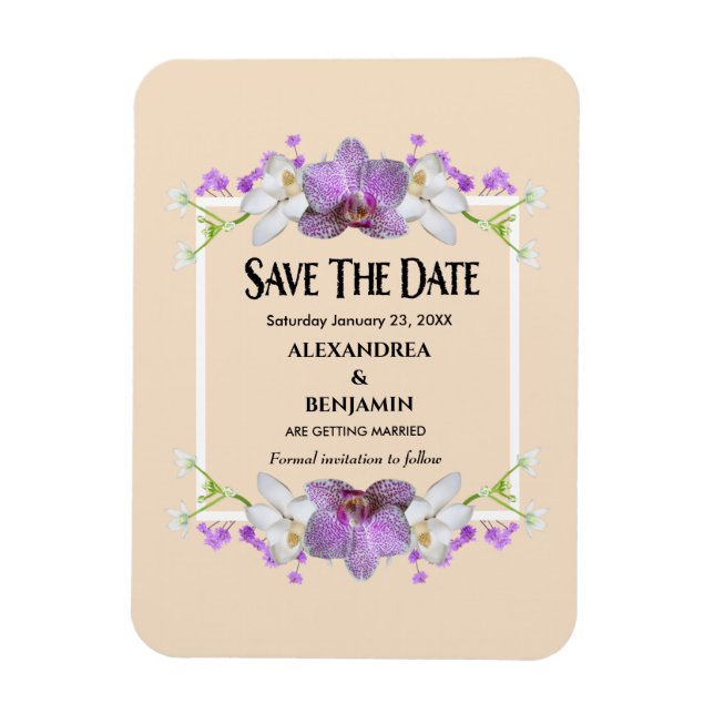 Elegant Purple Flowers Wedding Save The Date  Magnet (Vertical)