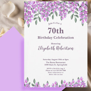 Elegant Purple Flowers Women's 70th Birthday  Invitation