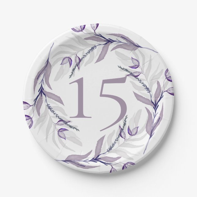 Elegant Purple Foliage Quinceañera Paper Plate (Front)