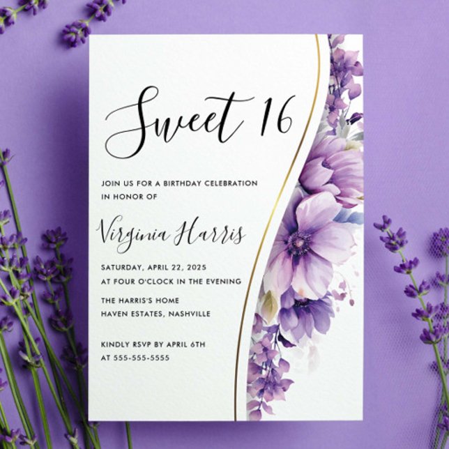 Elegant Purple Foliage Sweet Sixteen 16 Birthday Invitation (Creator Uploaded)