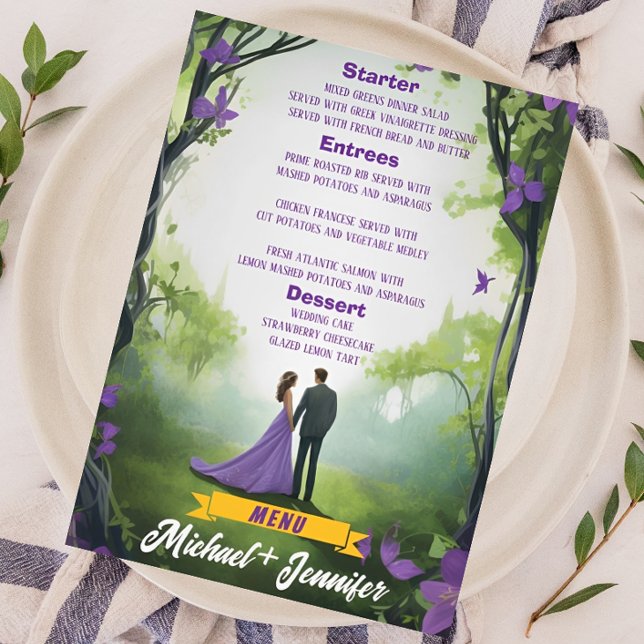Elegant Purple Forest Customizable Floral Wedding  Menu (Creator Uploaded)