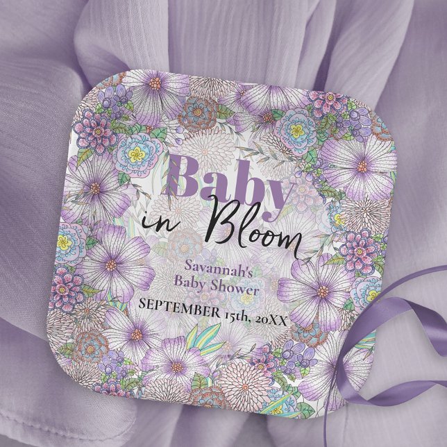 Elegant Purple Garden Flowers Baby in Bloom  Paper Plate (Creator Uploaded)