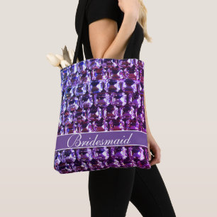 Elegant purple gemstones diamonds calligraphy tote bag