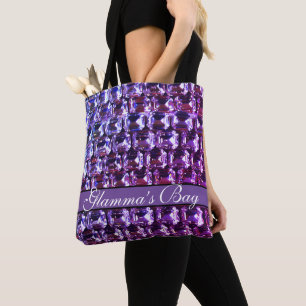 Elegant purple gemstones diamonds calligraphy tote bag