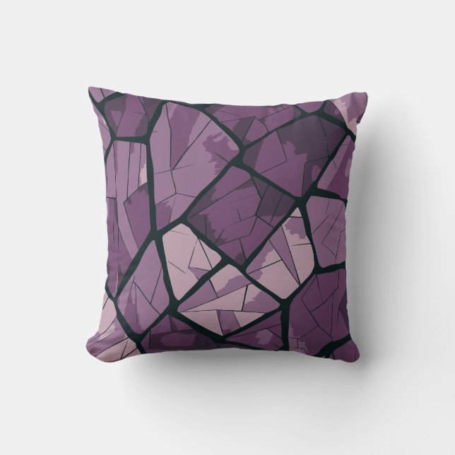 Elegant Purple Geometric Stained Glass Design Throw Pillow (Front)