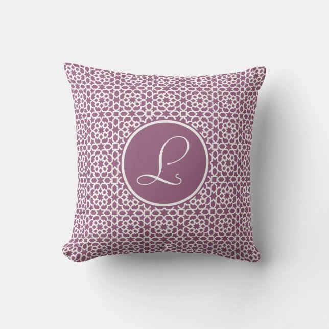 Elegant Purple Geometry Monogram Throw Pillow (Front)