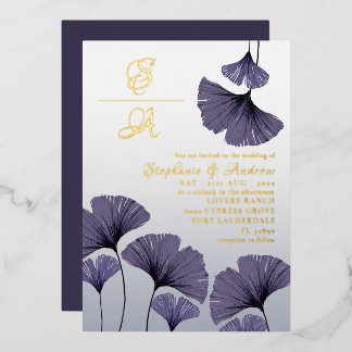 Elegant Purple Ginkgo Foliage Wedding Invitation