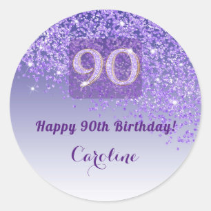 Elegant Purple Glitter 90th Birthday Favour Classic Round Sticker