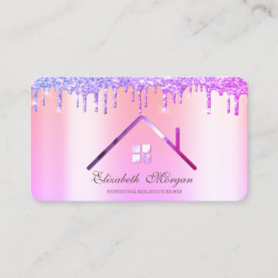 Elegant Purple Glitter Drips Roof Real Estate Business Card