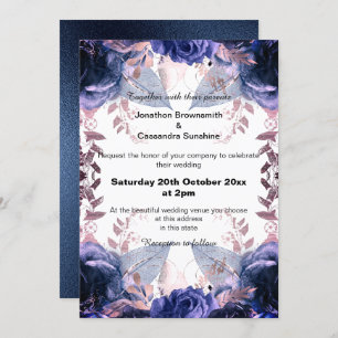 ELEGANT PURPLE GLITTER FLORAL NAVY  WEDDING INVITATION