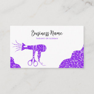 Elegant Purple Glitter Hair Dryer Hairdresser Appointment Card