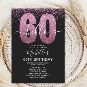 Elegant Purple Glitter "Hello 60" Birthday  Invitation