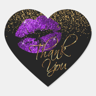 Elegant Purple Glitter Lipcolor - Thank You Heart Sticker