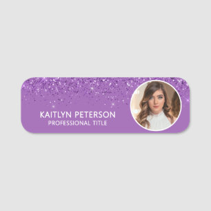 Elegant Purple Glitter Magnetic Employee Photo ID Name Tag