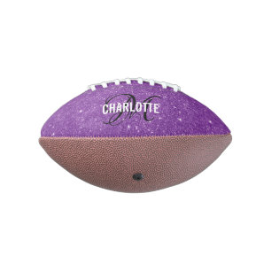 Elegant purple glitter monogram name football