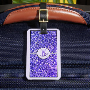 Elegant Purple Glitter Monogrammed  Luggage Tag